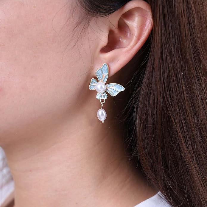 Boho Acrylic Butterfly Pearl Drop Earrings