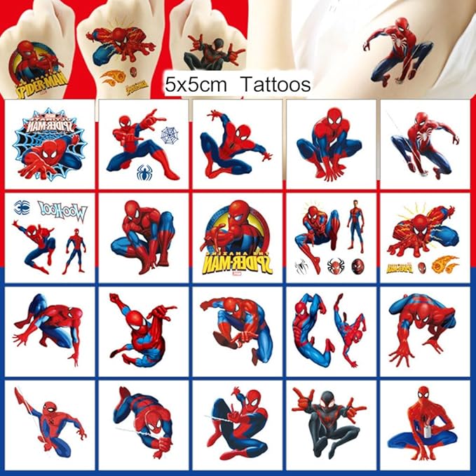 20 Sheets Spider Man Temporary Tattoos for Kids, Christmas Rewards