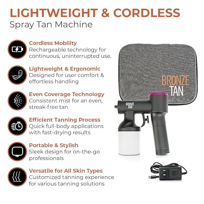 Cordless Spray Tan Machine - Portable and Rechargeable Spray Tan Gun for Salon and Home Use - Lightweight Airbrush Tanning Machine With Even Coverage Sunless Tan Technology by Bronze Tan