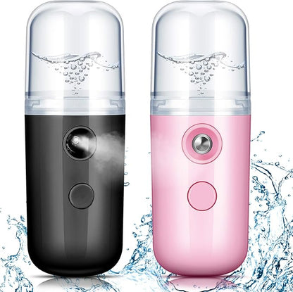 Honoson 2 Pieces Nano Facial Mister 30 ml Mini Face Humidifier Portable Facial Sprayer USB Rechargeable Handy Skin Care Machine for Face Hydrating, Daily Makeup (Black and Pink)
