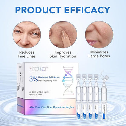 3% Hyaluronic Acid Serum for face, Hyaluronic Acid Tubes, Ultra-Hydrating Vials Serum Smoother Skin, Hyaluronic Acid Boosting Serum Single-Use Skincare 1.2ML*30