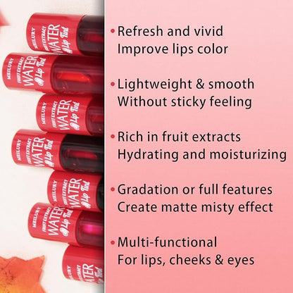 7 Colors Lip Tint Stain Set, Watery Lip Stain Mini Liquid Matte Lipstick, Multi-use Lip Cheek Tint, Moisturizing Plump Lip Gloss, Lightweight Non-Sticky, Long Lasting, Vivid Lip Makeup (7 Colors)