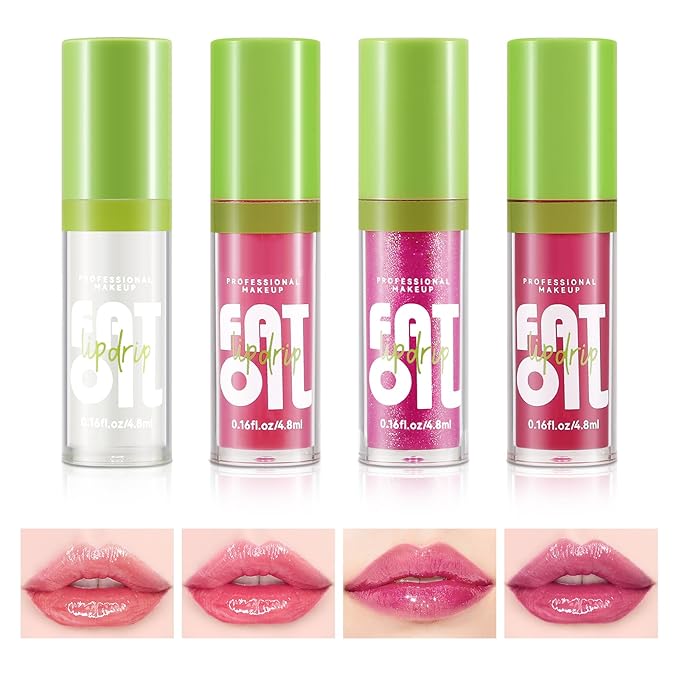 Boobeen 4PCS Lip Gloss Set, Moisturizing Hydrating Lip Oil Tinted Set, Lightweight Non-Sticky Lip Gloss Creates Glossy Lips, High Shine Lip Plumping Lipstick for Women and Girls
