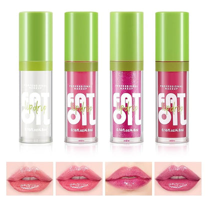 Boobeen 4PCS Lip Gloss Set, Moisturizing Hydrating Lip Oil Tinted Set, Lightweight Non-Sticky Lip Gloss Creates Glossy Lips, High Shine Lip Plumping Lipstick for Women and Girls