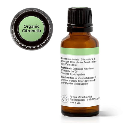Plant Therapy Citronella Organic Essential Oil 100% Pure, USDA Certified Organic, Undiluted, Natural Aromatherapy, Therapeutic Grade 30 mL (1 oz)