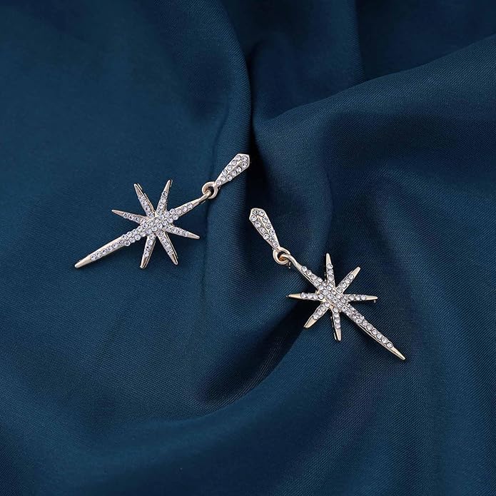 Vintage Crystal Northstar Dangle Earrings Rhinestone Northstar Studs