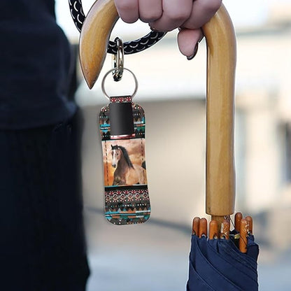 Western Aztec Horse Chapstick Holder Keychain Bag