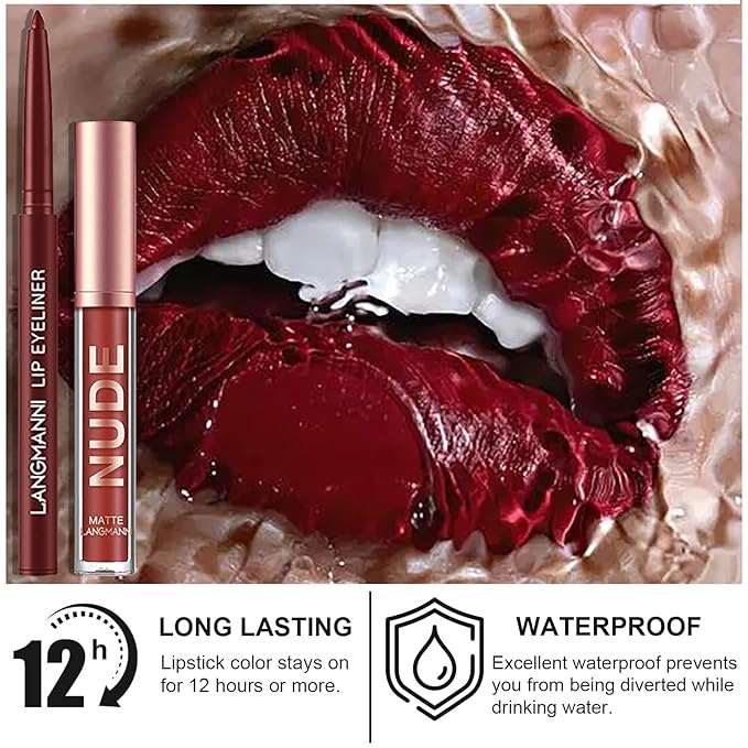 12Pcs Lip Liner and Lipstick Set, Super Long Long