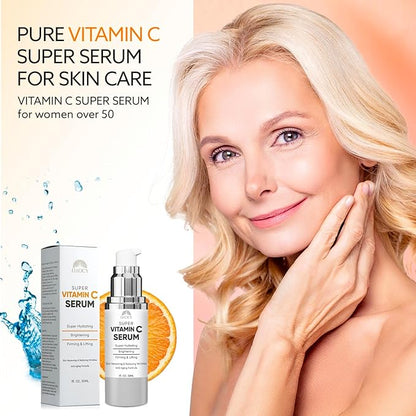 Super Vitamin C Serum for Women Over 70: Vitamin C Vitamin E Hyaluronic Acid Caffeine Hydrating - Hydrates Firms Lifts Smooths Targets Age Spots Wrinkle - All In One Formula for Mature Skin 30ml