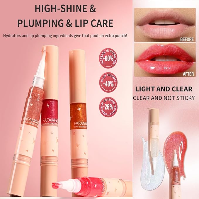 4 PCS Glitter Lip Glow Set,High Shine Shimmer Lipstick,Plumping Hydrating Lip Gloss Oil,Non-Sticky and Lightweight Formula for Lip Color,Long-Lasting Moisturizing Nourishing Lipgloss Makeup