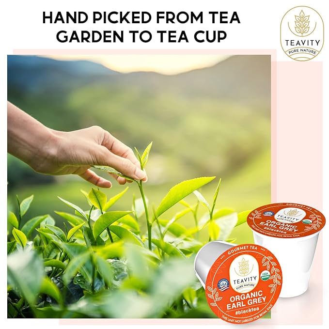 Organic Earl Grey Tea Pods for Keurig - Caffeinated Unsweet Black Tea for K Cup Brewing by Teavity (36 Tea Pods)