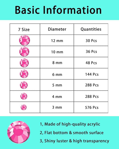 NIACONN Pink Face Jewels Gems Stick on, 10 - Pink