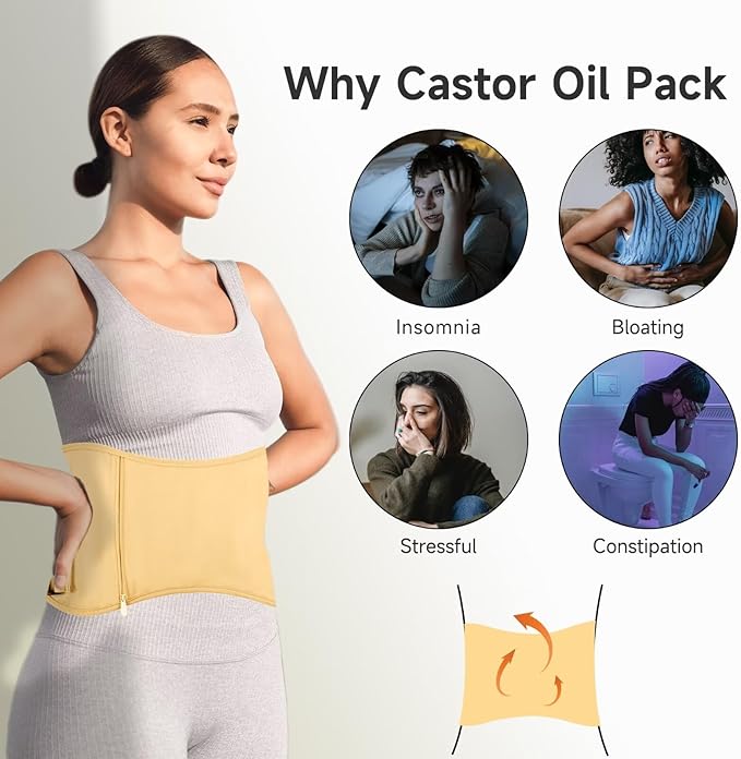 Langsprit Castor Oil Pack Wrap,Organic Cotton Castor Oil Packs for Liver Detox,Reusable Castor Oil Pads Pack Compress for Stomach,Castor Oil Packs kit L