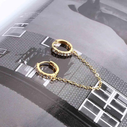 Boho Double Chain Hoop Earrings Gold Cz Hoop