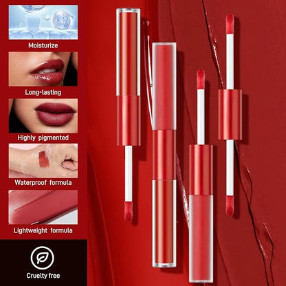 Matte Liquid Lipstick Set, 6 Colors 2-In-1 Mirror Glosses