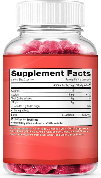Biotin Gummies for Hair Growth | Max Strength Biotin 10000mcg Prevents Thinning and Loss | Chewable Biotin Supplement For Women Men and Kids | 100 Count Vegan Hair Gummies for Hair Skin and Nails