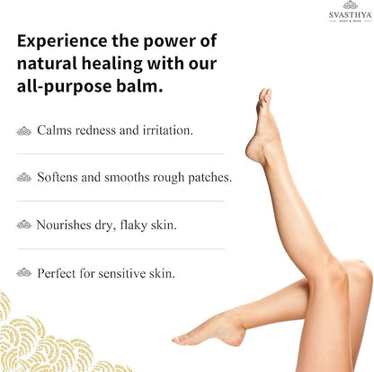 Svasthya Body & Mind Essential Oil Heal All Balm - Cracked, Dryness, Wound and Irritation Healing - Natural Ingredients Skincare Balm With Lavender Oil - Fast Recovery - Multipurpose Uses