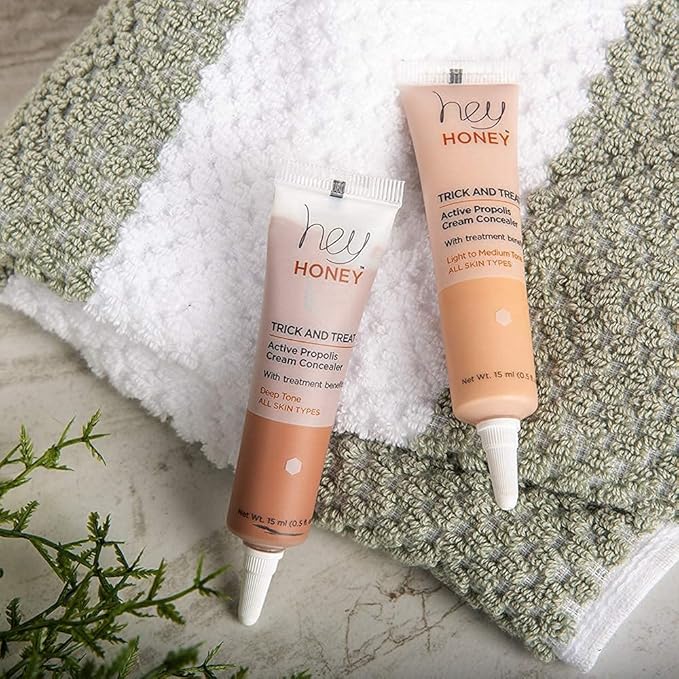 Hey Honey Skincare Trick & Treat Active Honey & Propolis Full Coverage Concealer | For Acne & Blemishes, Dark Spots, Around The Eye Dark Circles & Discoloration | Deep Tone | 0.5 Oz.