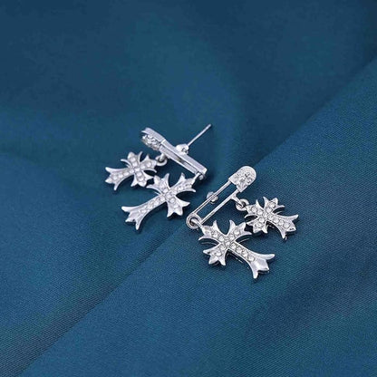 Vintage Crystal Cross Drop Earrings Rhinestone