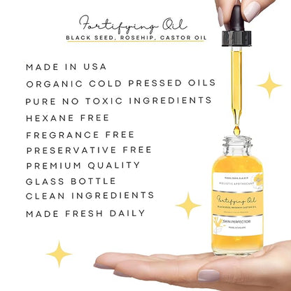 Black Seed, Rosehip & Castor Oil Organic Cold Pressed Fortifying Anti Aging Miracle Facial Moisturizer Face Serum Glow Oil Hydrates Dry Wrinkled Skin Premium Natural Skincare Glass Bottle