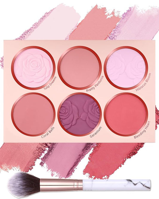 Matte Rose Face Blush Palette Kit with Brush-6