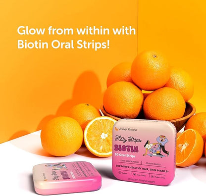 Biotin Oral Strips - Fast-Absorbing, Vegan, Non-GMO, Sugar-Free - Supports Healthy Hair, Skin, and Nails - Delicious Orange Flavor - 30 Count