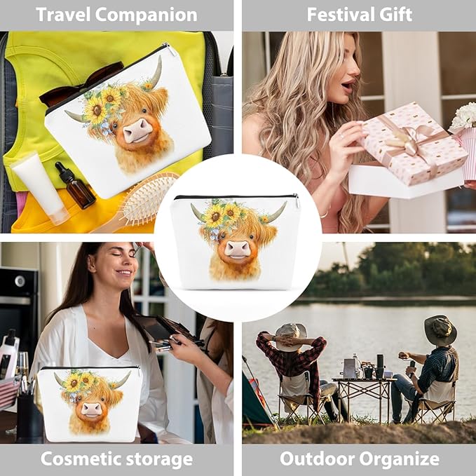 Western cosmetic bag highland cow