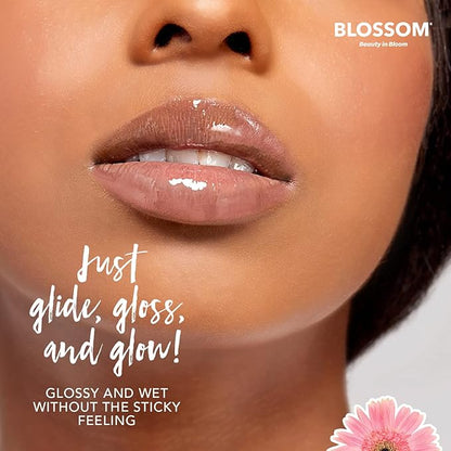 Blossom Moisturizing Lip Gloss Tubes, Roll on Perfume Oil, Natural Essential Oils, Scented Color Change Lip Balm with Real Flowers, 0.7 fl. oz/15mL, 3 Pack Gift Set, Cherry/Honey Jasmine/Turquoise