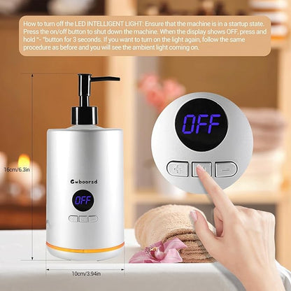 Oil Warmer for Massage oil warmer for scented oil,Massage Oil Warmer,lotion warmer,Body Oil Heater for Spa,Salon with 2 Oil Bottle Dispensers,1 grey funnel, Temper control,Atmosphere lights,White