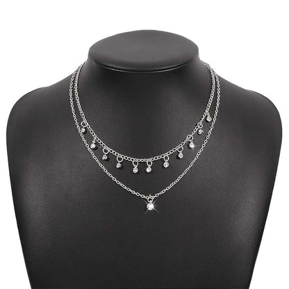 Boho Layered Silver Choker Necklace Crystal