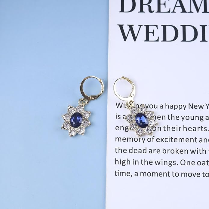 Vintage Crystal Flower Earrings Sapphire Drop