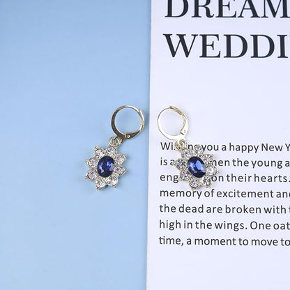 Vintage Crystal Flower Earrings Sapphire Drop
