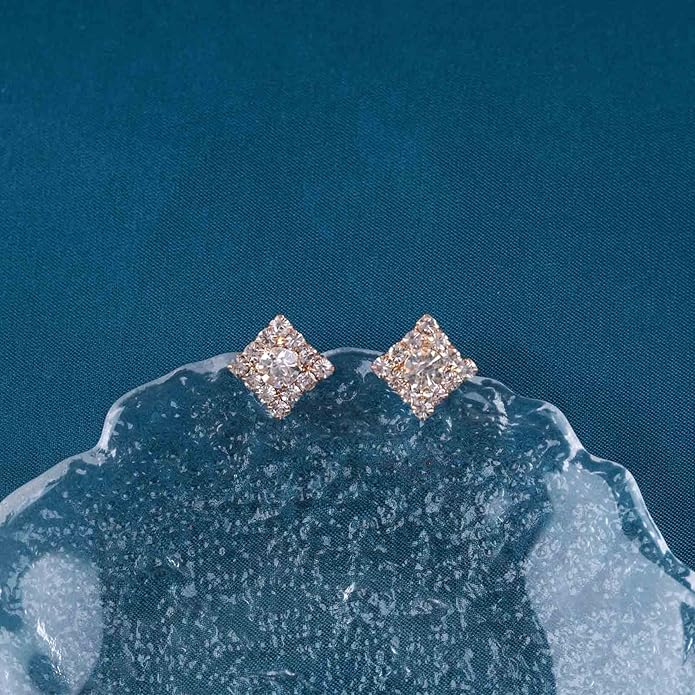 Vintage Crystal Square Earrings Rhinestone Square Stud Earrings