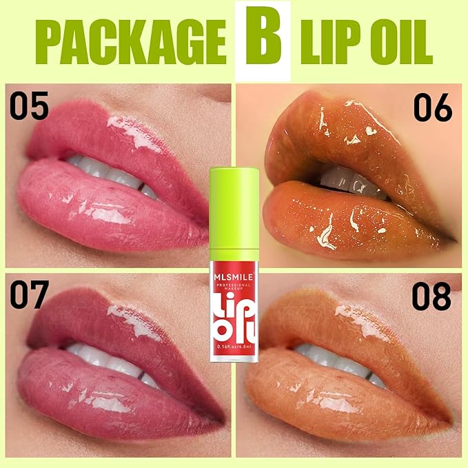 4 Colors Fat Lip Oil Set, Big Brush Head Hydrating Lip Glow Oil Lip Plumper Gloss, Shiny Transparent Lip Gloss Tinted Plumping Lip Oils, Non-sticky Long Lasting Fresh Clear Smooth Lip Care - B
