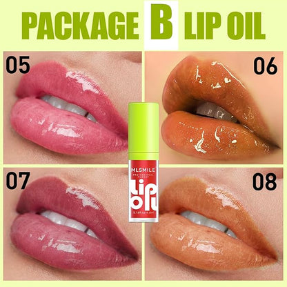 4 Colors Fat Lip Oil Set, Big Brush Head Hydrating Lip Glow Oil Lip Plumper Gloss, Shiny Transparent Lip Gloss Tinted Plumping Lip Oils, Non-sticky Long Lasting Fresh Clear Smooth Lip Care - B