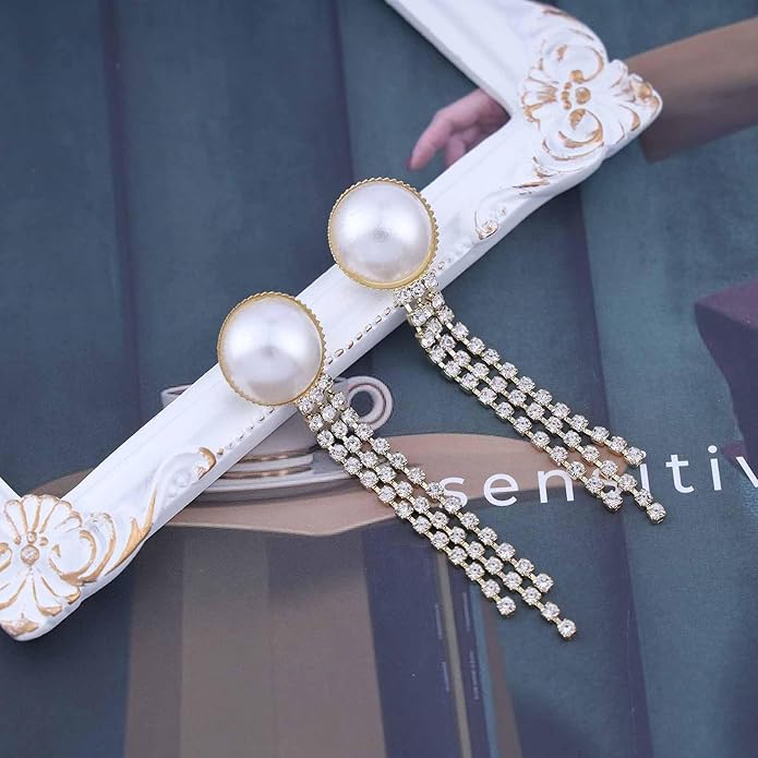 Vintage Crystal Pearl Drop Earrings Cz