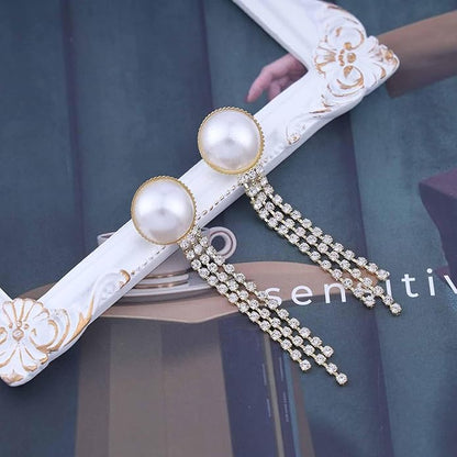 Vintage Crystal Pearl Drop Earrings Cz