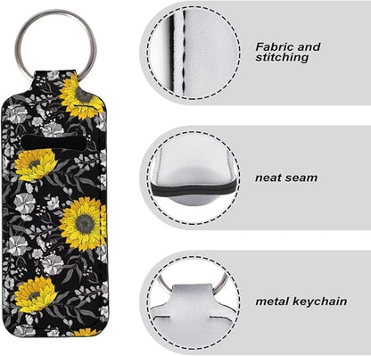 Bulopur Black Yellow Sunflower Chapstick Keychain Holder Lip