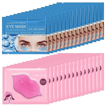 30Pcs Lip Mask Under Eye Masks Patches,Crystal Collagen Hydrating Moisturizing Smoothing Lips Gel Pads for Puffy Eyes Bags,Dark Circles,Puffiness,Fine Lines,Wrinkles,Anti-Aging Hyaluronic Acid
