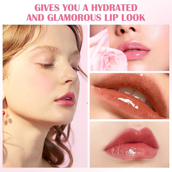 Boobeen 4PCS Lip Gloss Set, Moisturizing Hydrating Lip Oil Tinted Set, Lightweight Non-Sticky Lip Gloss Creates Glossy Lips, High Shine Lip Plumping Lipstick for Women and Girls