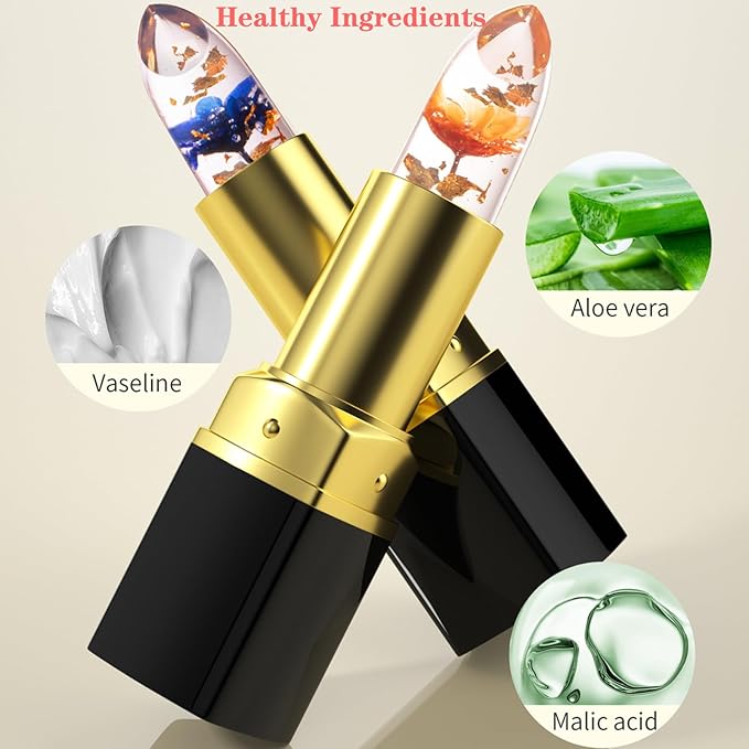 3Pcs Jelly Clear Crystal Flower Lipstick Set, Magic PH Temperature Color Changing Lipstick Lip Gloss, Natural Moisturizing Lip Balm Korean Labiales Magicos Lip Gloss Lip Tinted Stain Makeup