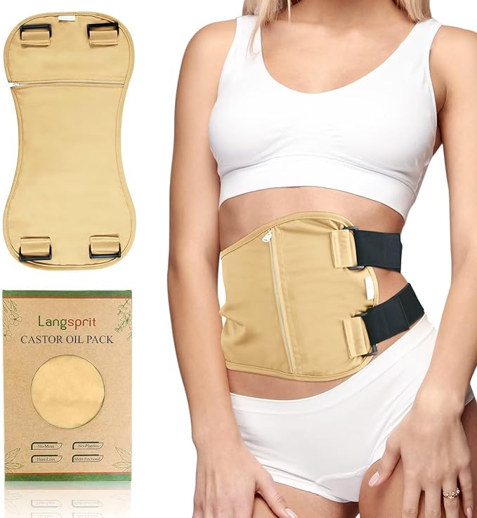 Langsprit Castor Oil Pack Wrap,Organic Cotton Castor Oil Packs for Liver Detox,Reusable Castor Oil Pads Pack Compress for Stomach,Castor Oil Packs kit L