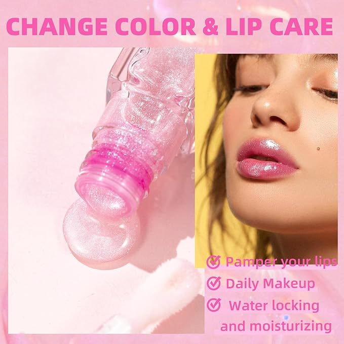2 Pcs Boss Up Color Changing Lip Oil, Color Changing Lip Oil With Big Brush, Moisturizing and Non-sticky Boss Up Cosmetics, Lip Gloss Plumping Lip Oil