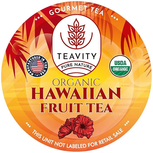 Organic Hibiscus Tea Pods with Peach, Mango, & Passionfruit - Naturally Decaf Tea - Hawaiian Fruit Tea by Teavity (36 Tea Pods)
