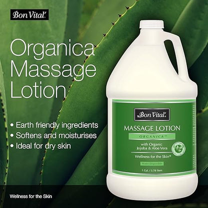 Bon Vital' Organica Massage Lotion with Certified Organic Ingredients for an Earth-Friendly Massage, Natural Moisturizer Lotion for Soothing Back & Neck Massages, 1 Gal, Label may Vary