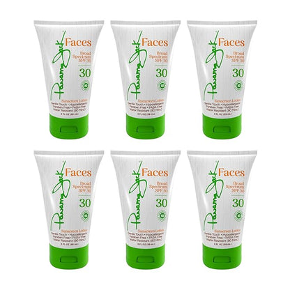 Panama Jack Faces Sunscreen Lotion - SPF 30, Broad Spectrum UVA/UVB Protection, Hypoallergenic, PABA, Paraben, & Gluten Free, 3 FL OZ (Pack of 6)