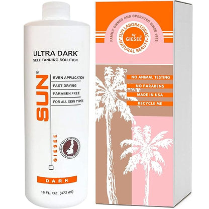 Sun Laboratories By Giesee Ultra Dark Spray Tan Solution 16 oz - Professional Spray Tan, Sun Tanning Lotion, Fake Tan, Airbrush Tanning Machine, Non-Toxic Self Tanner, Spray Tan Kit