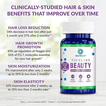 BioTrust Timeless Beauty Ceramide Booster – Hair & Skin Restoring Phytoceramides Supplement + Vitamin C, Vitamin E, Biotin, Zinc, Hyaluronic Acid – Potent Blend for Hair, Skin & Nails - 30 Capsules