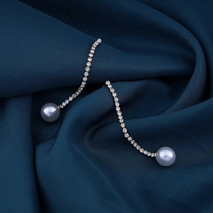 Vintage Rhinestone Pearl Drop Earrings Gold