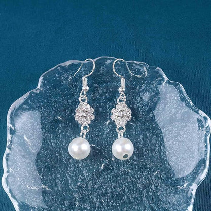 Vintage Rhinestone Pearl Drop Earrings Crystal Flower Dangle